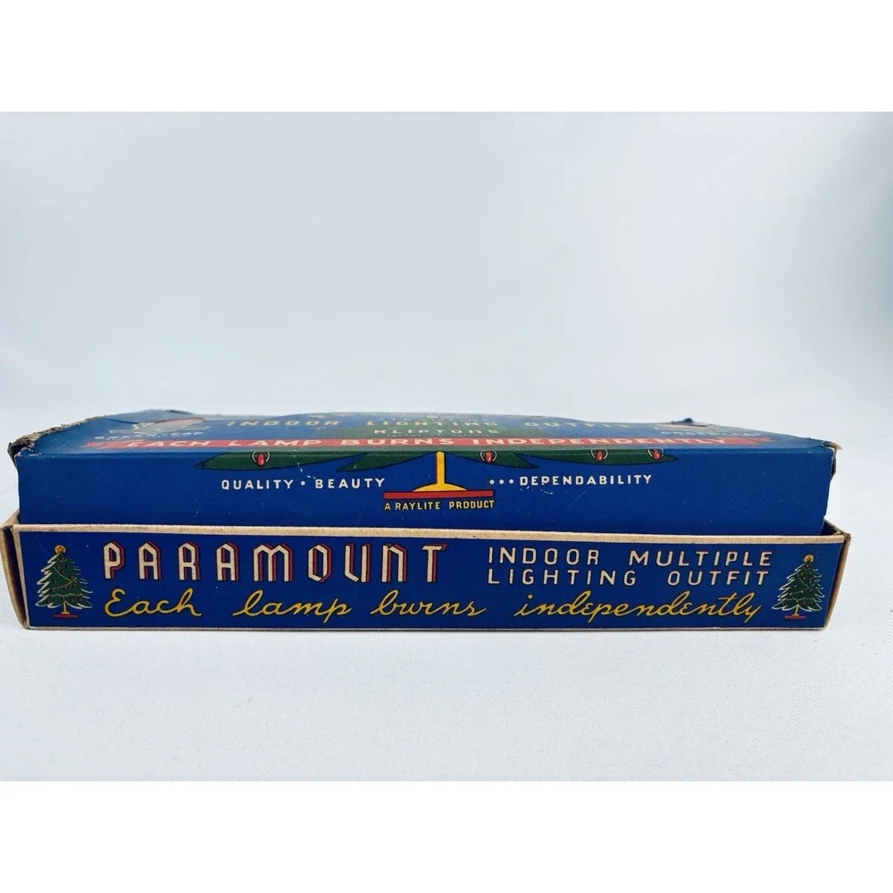 Paramount Vintage Christmas String 7 Light Red Green Cord w/Bulbs W/Box